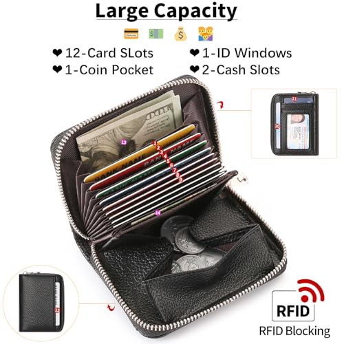 Image of GOIACII Womens Credit Card Holder Wallet Zip RFID Blocking Card Case Wallets Compact Size with ID Window Black
