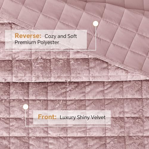 BEDELITE Velvet Quilt Set Queen Size - Luxury Velvet Comforter Bedding Set 3 Pieces, Soft Cozy Dusty Pink Oversized Bedspread Coverlet for All Seasons with 2 Pillow Shams