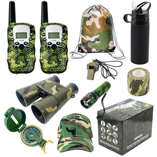 Kids Explorer Kit - 10-in-1 Nature Explore Set with Walkie Talkies, Binoculars, Compass, LED Flashlight - Outdoor Adventure Kit for Boys and Girls - Complete Camping Gear Bundle