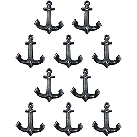 Facaler Nautical Cast Iron Ship Anchor Weathered Nautical Wall Hooks Coat Hook, Screws Included (10 PCS) Cover