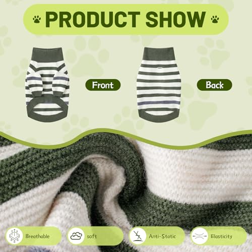 Image of Small Dog Sweater, Knitted Striped Pullover Dog Clothes, Indoor Cozy Stretchy Pajamas for Chihuahua, Bulldog, Dachshund, Pug(Green&White Strip, XL)
