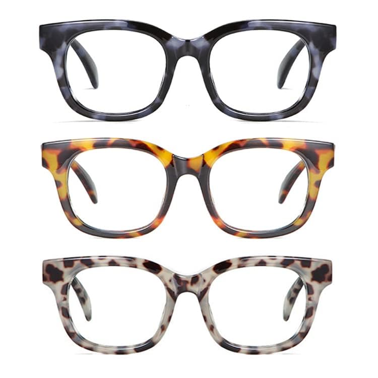 Image of 3Pack Oversized Oprah Style Reading Glasses For Women Men Spring Hinges Round Blue Light Blocking Computer Readers (blue /leopard /gray, 1.5, multiplier x)