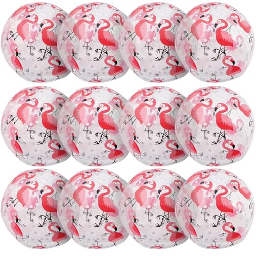 Fun Express Flamingo Print Beach Balls Bulk 12 Pack - Inflatable Pool Toys for Kids &...