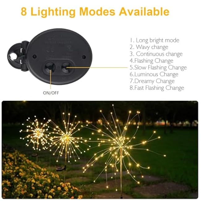 SUNNEST Solar Lights Outdoor, 150 LED Firework Light with 8 Modes Solar Garden Light for Yard Outside Fairy Lights Decor for Pathway Flowerbed Planter Balcony Patio Garden Decor (2 Pack 300LED)