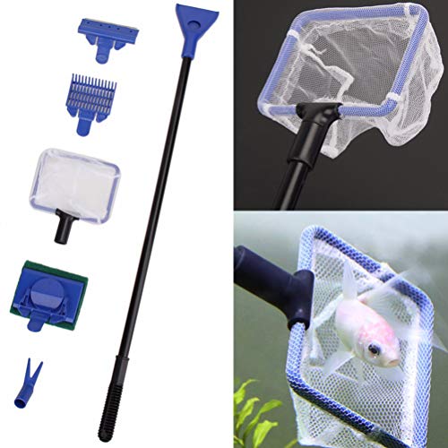 POPETPOP 6 peças de ferramentas de limpeza de aquário, escova de algas para aquário de cabo longo po