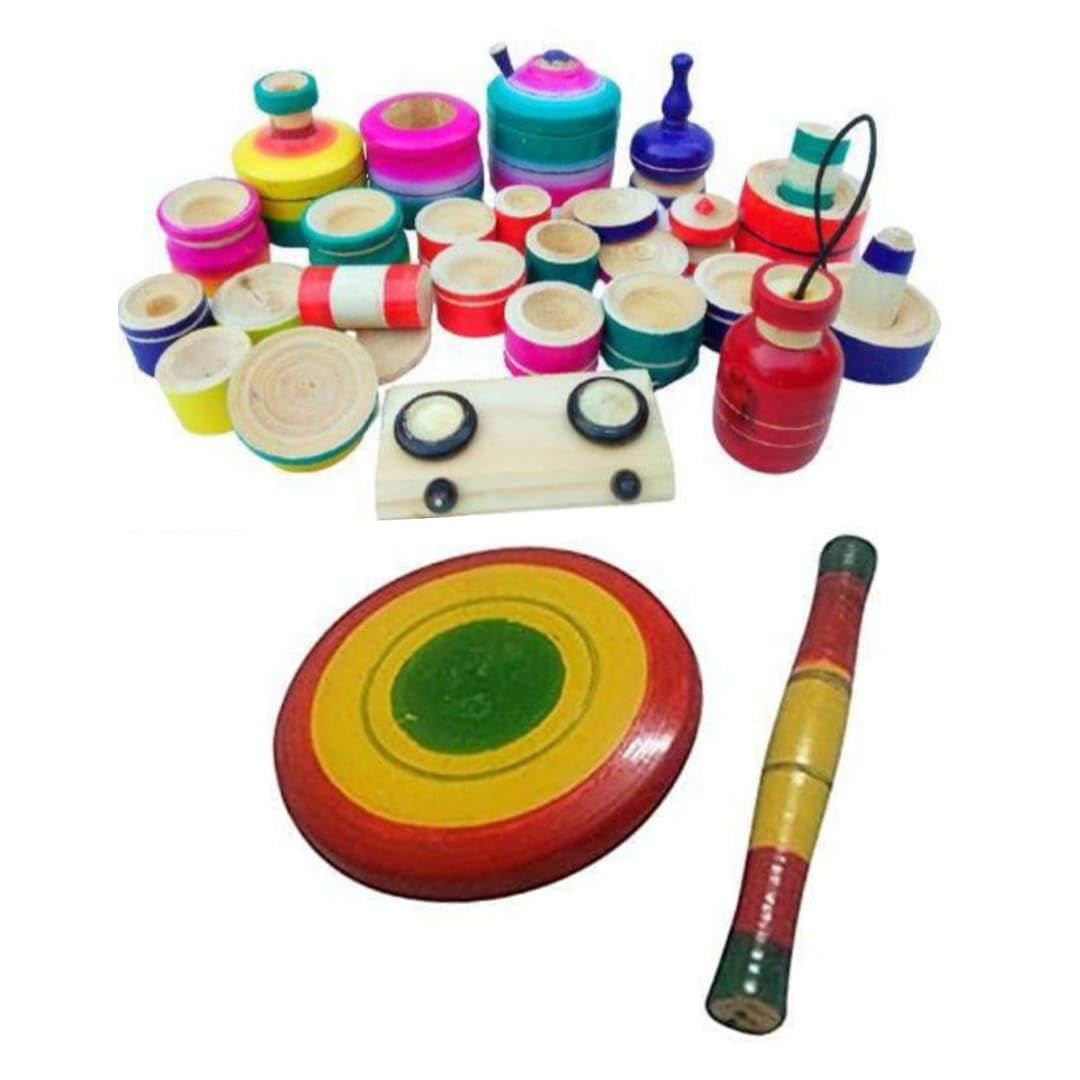 MAMU SHOP Mamushop Chennapattana Wood Eco Friendly Wooden Kids Toy Kitchen Set/Choppu Jaman Made In India Kids Gas Stove With Cylinder Combo-Multi Color (B098188JTM) Amazon Price History, Amazon Price Tracker