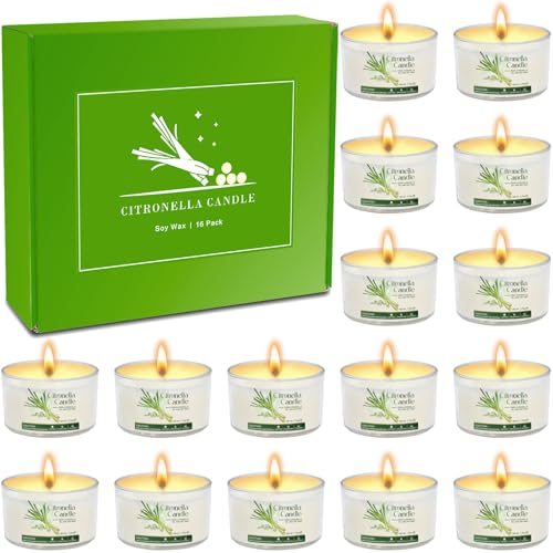 Citronella Candles Outdoor, 16 Pack 1.5oz Small Candles for Patio, Natural Soy Wax with Citronella Scent, Long Lasting 6-8H, Acrylic Jar for Backyard, Garden, Deck, Camping, Summer Parties Gifts