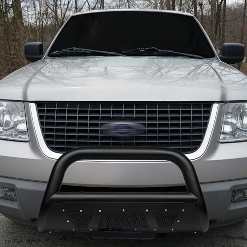 TLAPS 7422451727740 Compatible with 2004-2023 Ford F150 / 2003-2017 Expedition / 2003-2014 Lincoln Navigator / 2006-2008 Mark LT Textured Black Studded Mesh Style Bull Bar Guard with Skid Plate
