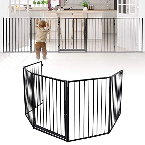 NAIZY Kaminschutzgitter Baby Kinderschutzgitter 305cm Faltbar Laufgitter Türschutzgitter für Hunde, Kinder Sicherung Ofenschutzgitter Tierschutzgitter - Schwarz