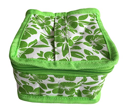 Essential Oil 16 Bottle Padded Zipper Travel Case with White Bottle Labels (Green Print)
