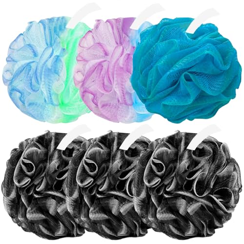 Amazerbst Luffa, Luffa-Schwamm für Damen und Herren, 6 Stück (Green Purple Blue Black Black Black)