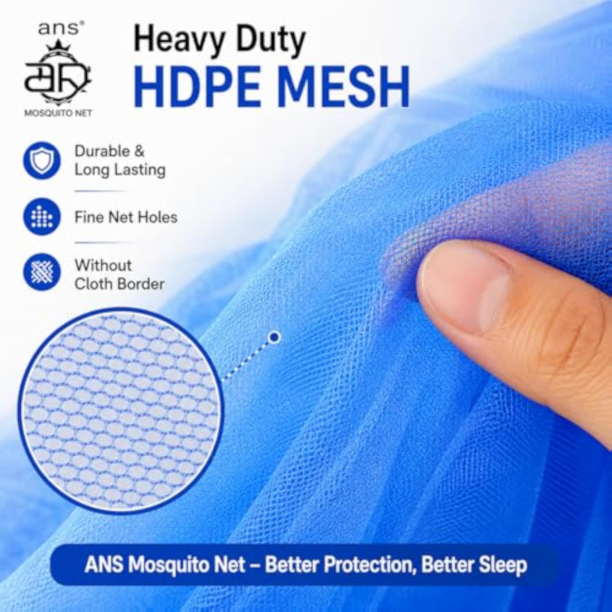 Mosquito Net for Single Bed, Blue HDPE Fine Mesh