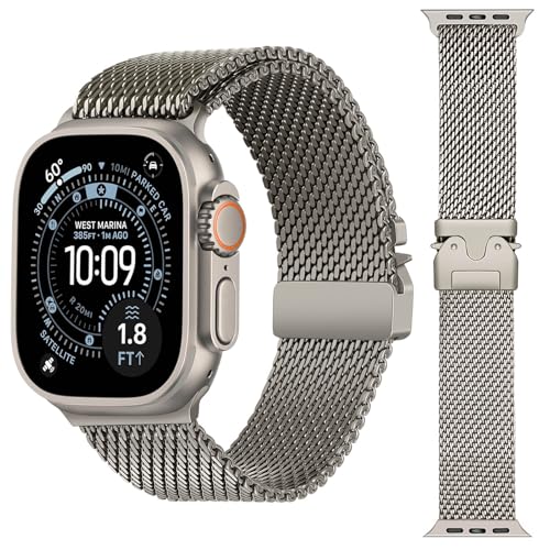 Dhwazz Titanium Milanese Loop Band for Apple Watch Ultra 3 2 1 49mm Parachute-Buckle Strap for iWatch Series 11 10 9 8 7 6 5 4 46mm 45mm 44mm / SE 3 2 1 Men Women