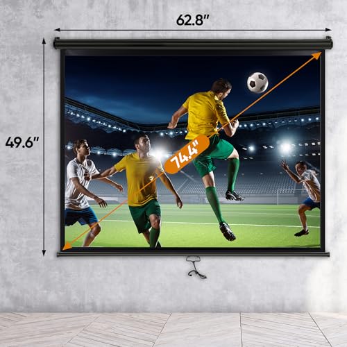 Image of 72 inch HD 4:3 Manual Projector Screen 1.1 Format with Auto Lock Anti-Crease Home Theater Office Wall Mounted Ceiling Pull Down Projection 1.1 Gain Matte Black, View Size: 57 x 43 inches