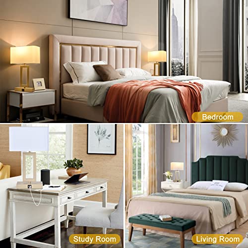 Set Of 2 Table Lamps With Dual Usb Ports,Touch Control For Bedside And Nightstand In Bedroom, 3-Way Dimmable Modern For Desk, Living Room, Office, Led Bulbs Included, Gold&White #TOP6