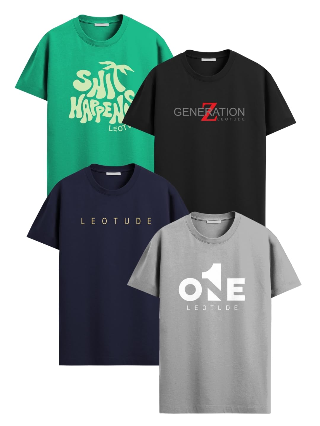 LEOTUDE Mens Classic Cottonblend Half Sleeve Round Neck Printed Loose Fit Regular Casual Multicolour Combo Tshirts for Mans