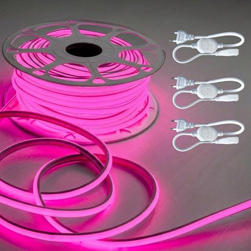 Image of Forus 36M COB LED Neon Strip Light, 10mm Pink Waterproof Flexible Rope Light, Cuttable LED Strip for Indoor & Outdoor Wall Decor, Home, Shop, Party & Festival Lighting with 3 Connectors