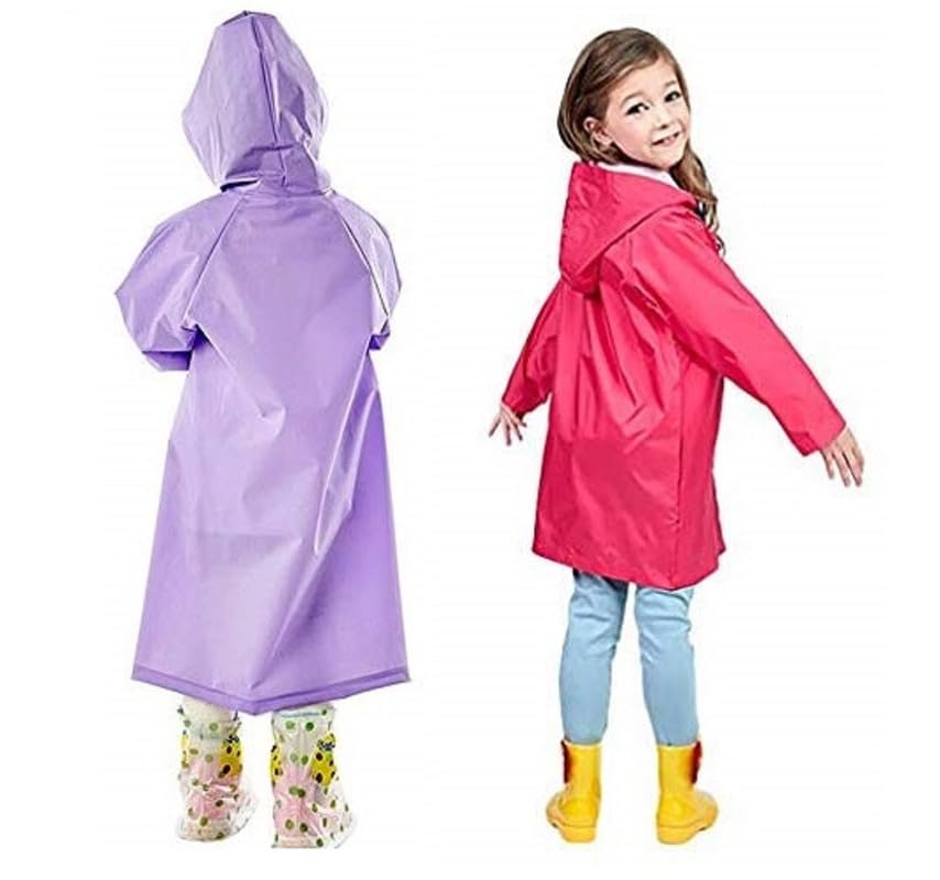 VKG Kid's Girl's Outdoor Traveling Plain Raincoat/Rain wear/Rain Suit(Purple & Red)-(Pack of 02) (7-8Years)