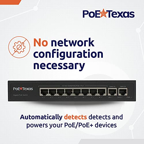 Poe Texas 8 Port Poe Switch - 802.3Af/At Power Over Ethernet With 8 Poe+ Ports, 2 Lan Uplink, Vlan & Extender - 120W High Speed Unmanaged Wired Network Switch - Security Camera, Video & More #TOP5
