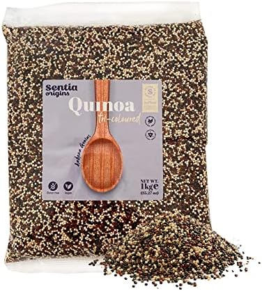 Sentia Origins Tricolour Quinoa Grain - Gluten Free Vegan Source of Protein, High in Iron & Fiber | Organic & Healthy Pre-Washed Natural Quinoa Grain Meal - 1kg