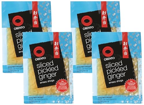 Obento Sliced Pickled Ginger (Eingelegter Ingwer in Scheiben), 100 g (Packung mit 4)