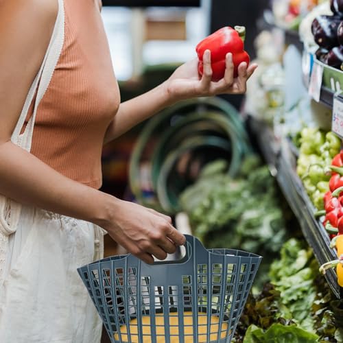 Cesta rectangular plegable de plástico con asa para organizar frutas y verduras en el hogar 5