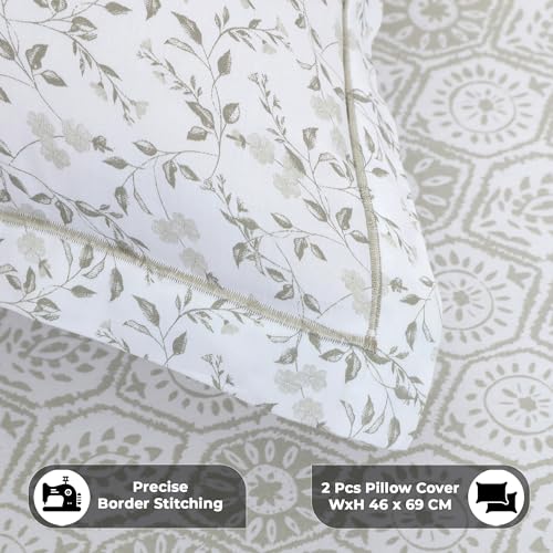 Image of Story@Home Luxe 400 TC Sateen Weave 100% Cotton Bedsheet King 108 x 108 Inches Abstract Printed Soft Flat Sheet with 2 Pillow Covers 18 x 27 Inch -White & Ivory-Gift Packaging