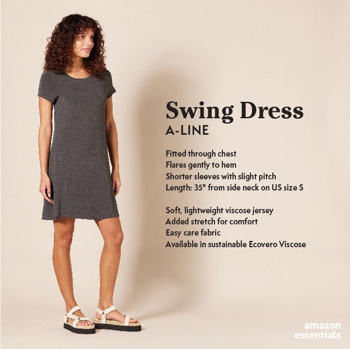 Amazon Essentials Women's Short-Sleeve Scoop Neck Swing Dress (Available in Plus Size)2