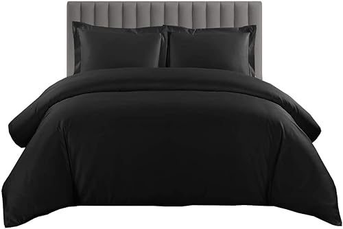 Royal Tradition Juego de funda de edredón de 608 hilos, 100% algodón, 3 piezas, tamaño matrimonialqueen, color negro
