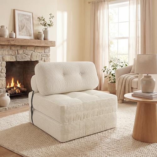 Image of COSTWAY Folding Sofa Bed with Pillow, Convertible Couch (Beige)