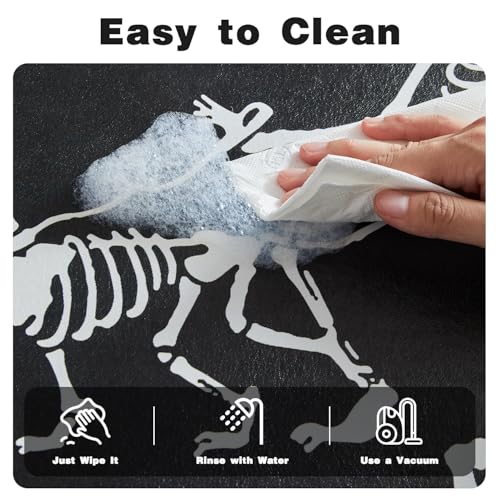 Halloween Bath Mat, Thin Halloween Bathroom Rug Non Slip Quick Dry Skeleton Bath Mat Fits Under Door Thin Floor Mat Halloween Decor, 17''x30'', Skull Treat or Trick Black