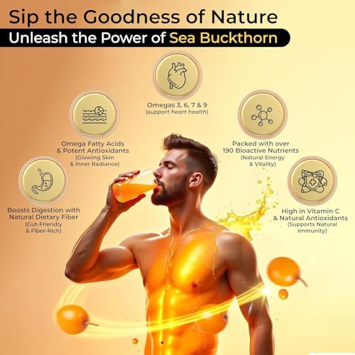 Image of Sea Buckthorn Juice, Rich in Vitamin C & Antioxidants, Omega 3 6 7 9 Health Syrup for Men & Women, 500 ml