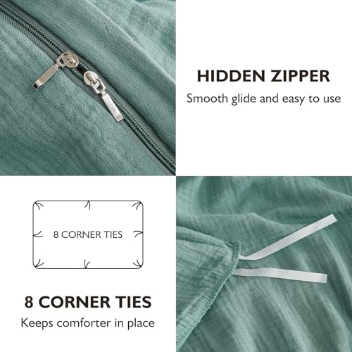 Image of EMME Muslin Cotton Duvet Cover Set Queen Size Linen Like Soft Breathable Lightweight Summer Comforter Cover Set with Zipper Closure (Teal, Queen, 90 inchx90 inch)