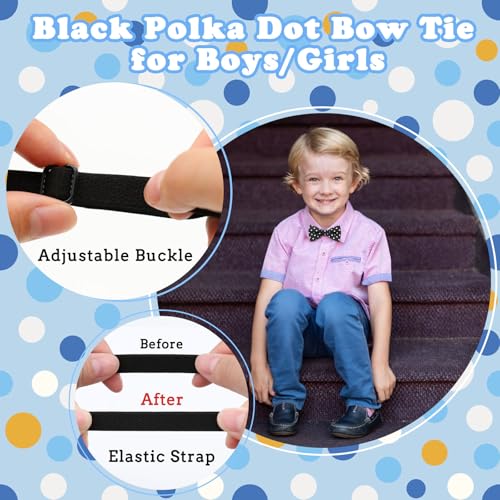 Boys & Girls Pre-tied Adjustable Bow Ties - Black Polka Dot, Wedding & School Party4