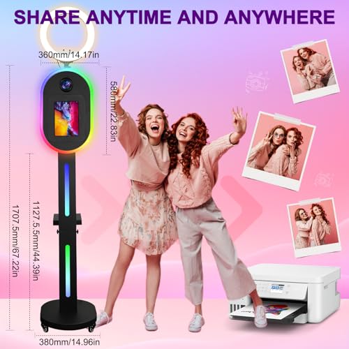 Image of Photo Booth for iPad 10.2 inch 10.5 inch 10.9 inch 11 inch 12.9 inch 13 inch for Camera Dualuse Photobooth Machine Selfie Station Stand APP Control RGB Light Music Sync Light Box with Honeycomb Boxes for Rental