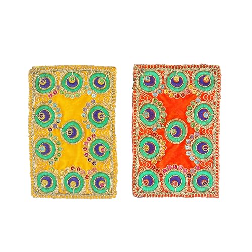Set of 6 Mat Aasan Velvet Pooja Cloth Small Aasan Cloth (Size:-6 Inch X 4 Inch) for Multipurpose Indian Traditional Housewarming Festival Laxmi Poojan Ganesha Decorations Temple Pooja Article Laxmi