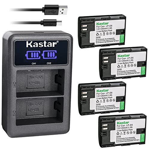 Kastar 4-Pack LP-E6 Battery and LED2 USB Charger Compatible with Blackmagic BMPCC 4K BMPCC4K Battery, Blackmagic Design Pocket Cinema Camera 4K, Blackmagic Design Pocket Cinema Camera 6K