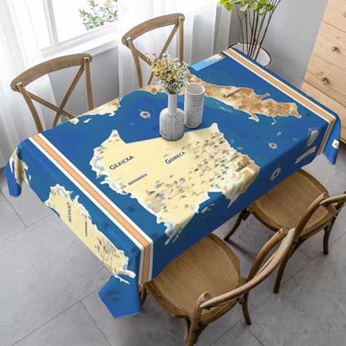 SABFWF Mantel rectangular con estampado de mapa de Grecia, mantel de Acción de Gracias, mantel decorativo de tela