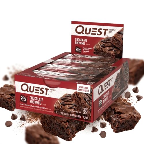 Quest Nutrition Chocolate Brownie Flavour Protein Bar, Gluten free, Vegetarian friendly, Low Sugar, Keto Friendly, 12-Count, 102077