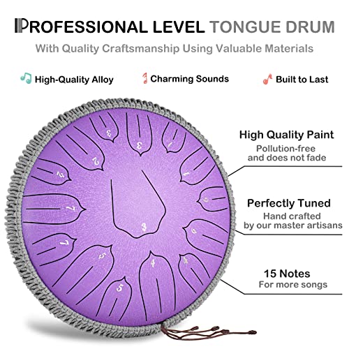 image for Lronbird Steel Tongue Drum 13 Inch 15 Note Hand Drums with Travel Bag 