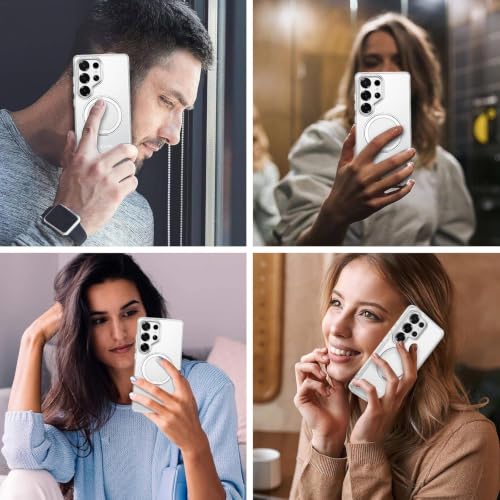 Image of DIZORO TPU Magnetic 360 Ring Stand Case Fit Compatible with Samsung Galaxy S26 Ultra Case, Compatible with MagSafe & Wireless Charging,Military Grade Drop Tested,Translucent, Back Cover - White