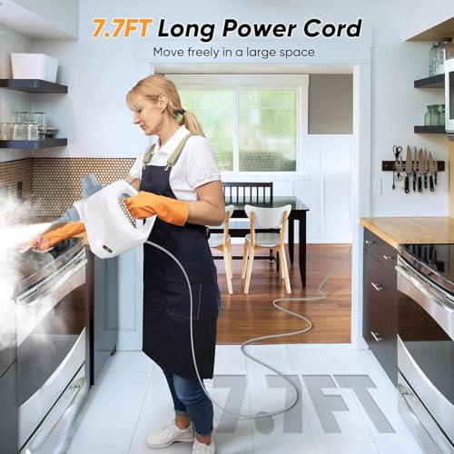 Image of Portable Steam Cleaner Machine with Fast Heating Technology, Chemical Free Deep Cleaning Steamer for Bathroom, Kitchen, Sofa, Curtains, Carpets & Hard Floor Surfaces (White)
