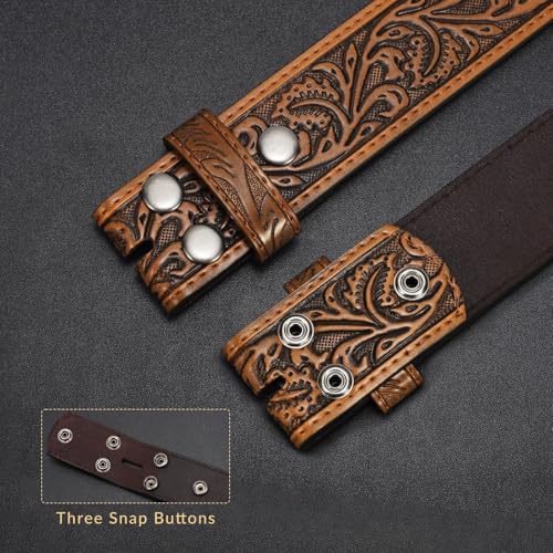 SANSTHS 2 Pack Western Belts for Men without Buckle, Cowboy Belt for Buckle Western Leather Belt Straps for Jeans