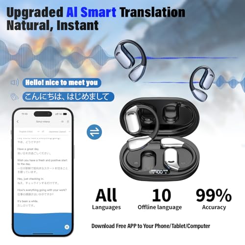 Image of AI Translation Earbuds Real Time no Subscription Offline 150 Language Translator Device &10 Offline Packs Bluetooth Earbud 3in1 Real-Time Translation Device for Travel Business Learning