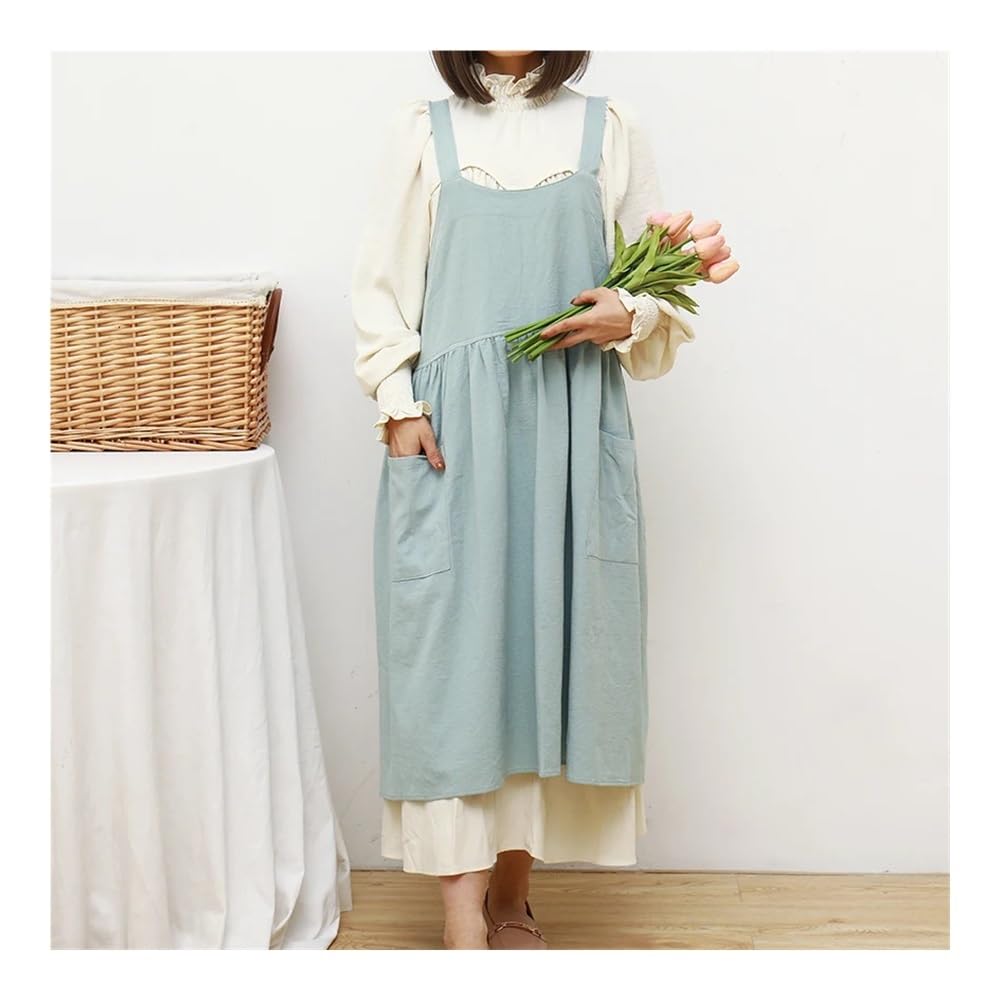 Grembiuli in lino retrò giapponese per le donne con tasche incrociate sul retro carino grembiule vestito per giardinaggio pittura cottura e cottura