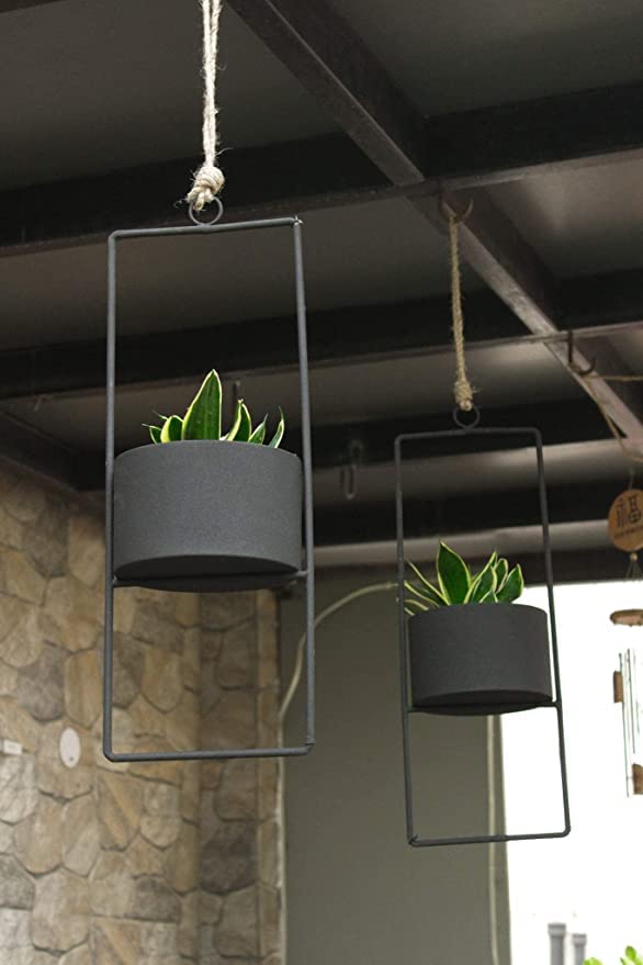 ADVI Premium Metal Hanging Planters Set of 2,Black Hanging Pot for