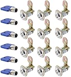 12 Pack Cam Locks Keyed Alike with 6 Keys, 1-1/8 Inch Cylinder 90° Tubular Cabinet Cam Lock Secure Files Drawer Door Mailbox Tool Box RV Metal Cabinet Lock, fits for 7/8