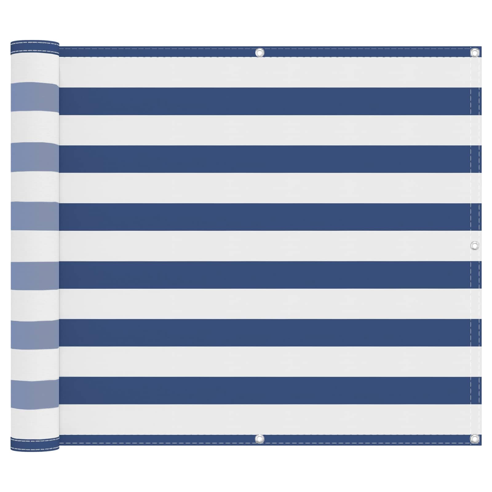 vidaXL Balcony Screen Blue and White 100 x 500 cm PU coated oxford alu, Balcony Shade Solution, Modern Striped Umbrella, UV-Resistant, Water-Resistant, Durable Terrace Sun Cover for Outdoor Spaces