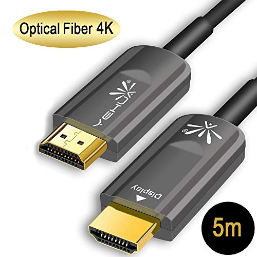 YEHUA (New) Cable HDMI Fibra Óptica - 5M 4K Ultra HD Alta Velocidad-24 Gbps-HDMI 2.1 con Ethernet,UHD 4K@60Hz,HDR,3D,ARC,HDCP 2.2 para Samsung TV/Sony TV/Roku TV Box/Xbox One/PS4/Nintendo Switch