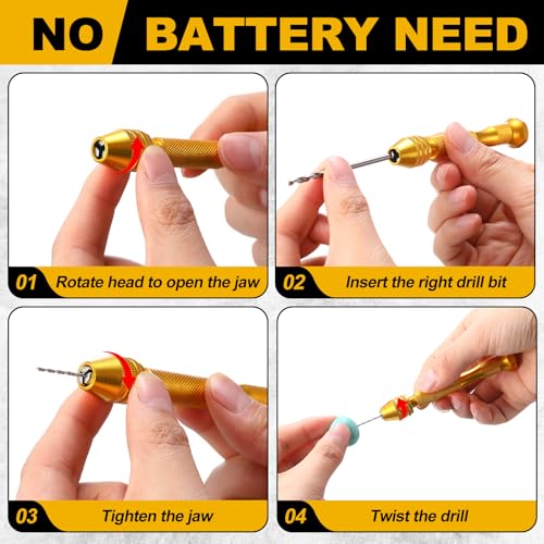Image of Zhehao 59 Pieces Hand Drill Bits Set Include 49 Pcs Metal Pin Vise Hand Drill Micro Mini Twist Bits and 10 Pcs Tungsten Carbide PCB Rotary Tools for Resin Polymer DIY Jewelry Making Carving (Gold)